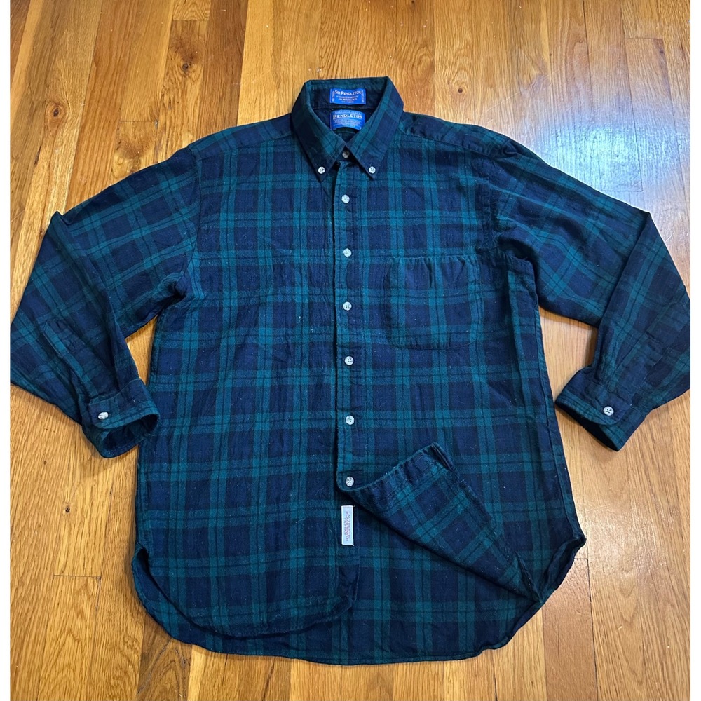 Sir Pendleton Mens Large Black Watch Tartan Plaid Worsted Wool Button Down Shirt